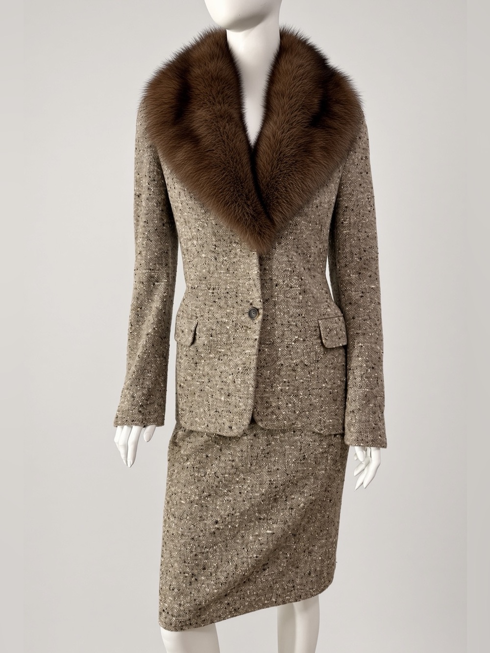 CELINE-Era $3495 Michael Kors Collection Runway Donegal Tweed & Fox Fur Suit 6